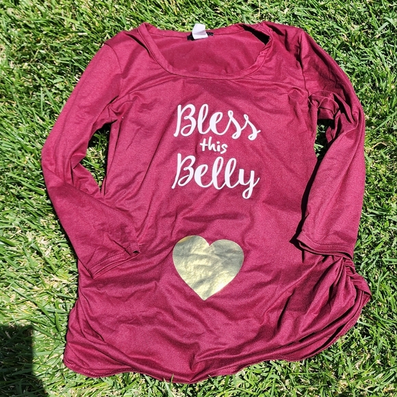 Violet and Ruby Maternity size M red Bless this Belly food heart shirt U… - Picture 1 of 5